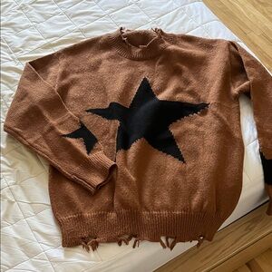 Brown Sweater with Black Star Design